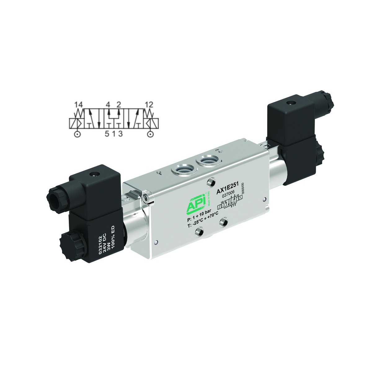 5/3 Pressurised Centres & External Air Pilot Inline Valve Interface (Electrically Operated)