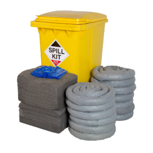 360 Litre Spill Kit In Yellow Wheelie Bin