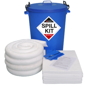 90 Litre Oil & Fuel Spill Kits In Blue Plastic Drum