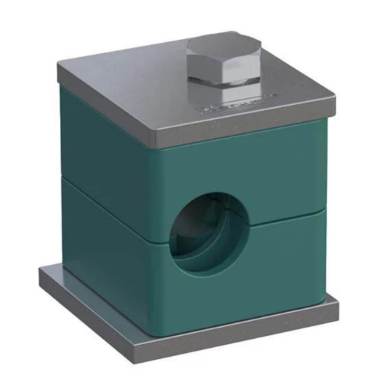 10mm Group 1 (Standard Series) PP - Green Clamp Assembly c/w Mild Steel Cover Plate, Weld Plate & Bolts