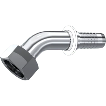 S.S. 45° METRIC SWIVEL 24° FEM NO O-RING  L M14X1.5 1/4"