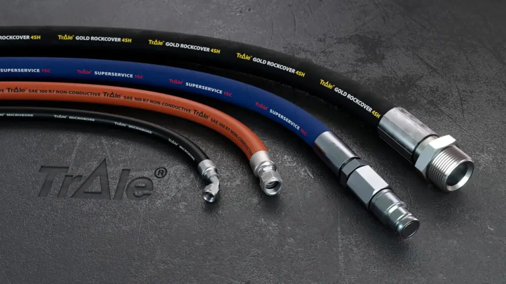 TrAle Hydraulic Hoses showing 1 wire, 2 wire and multi spiral hoses