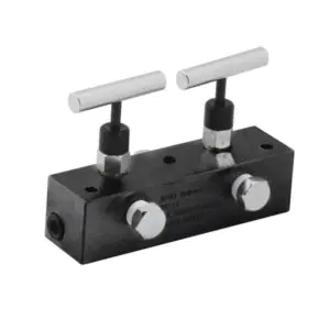 MFC2, Manifold Block, 2 Needle Valve, Oil Port  3/8"-18NPTF, 6" Long, 10,000 psi (700 bar) 2 ports - Manifold - split flow