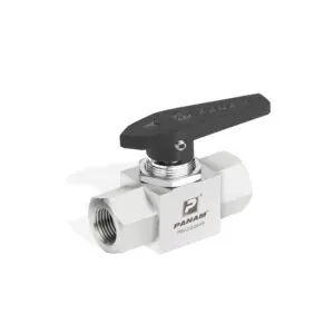 Panam 2-Way Ball Valve 300 Series, Stainless Steel 316 SS, 1/8", NPT, Female In and Out, Delrin, Black, Straight