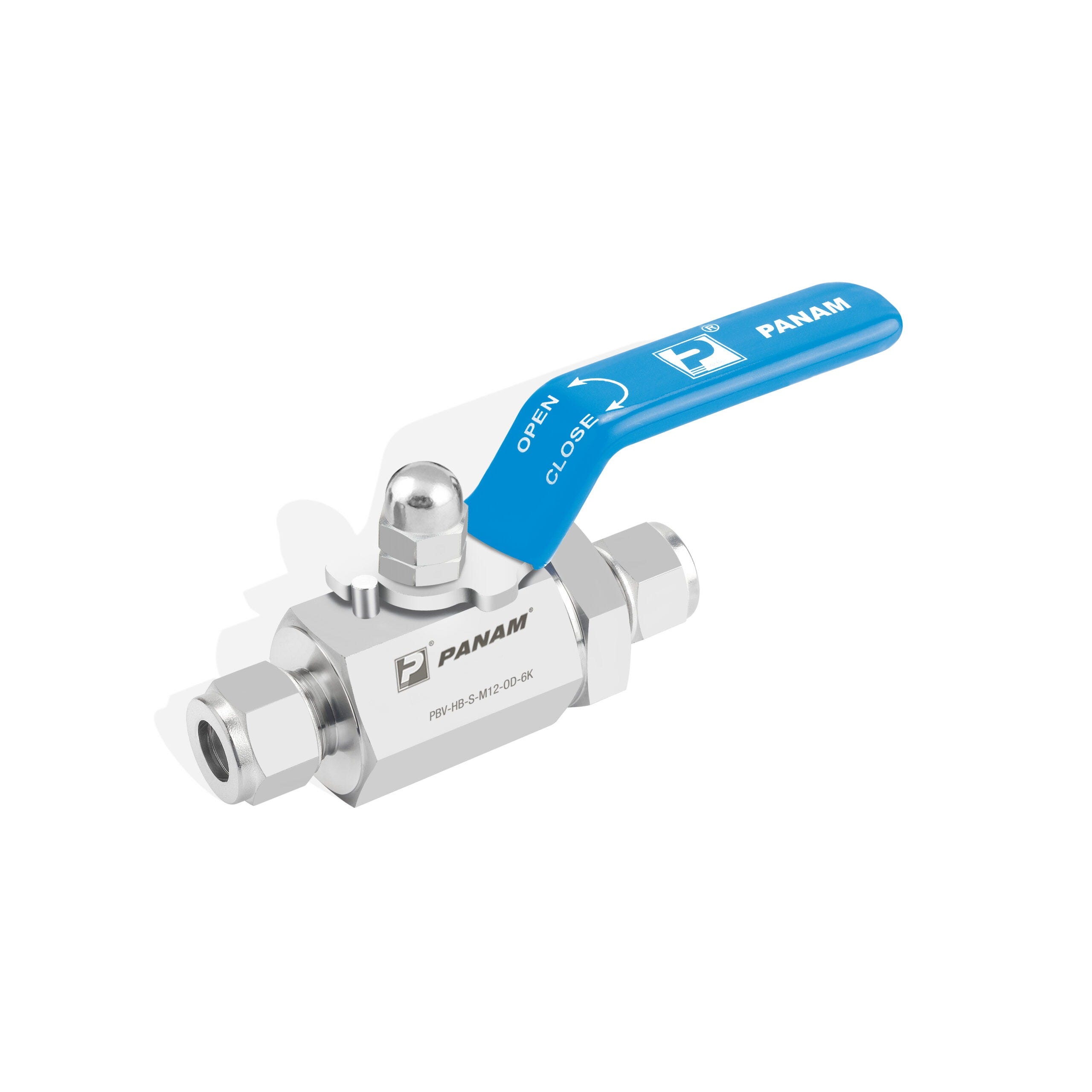 Panam Hex Body Ball Valve, 3/4" OD, Tube Fitting, 6000 PSI (414 BAR), 316 stainless steel, Delrin, Straight