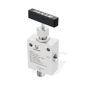 Panam, Needle Valve, HP2 Series, 1/4" MP Female x 1/4" MP Female, 20000 PSI (1379 BAR), 316 stainless steel, Angle Type