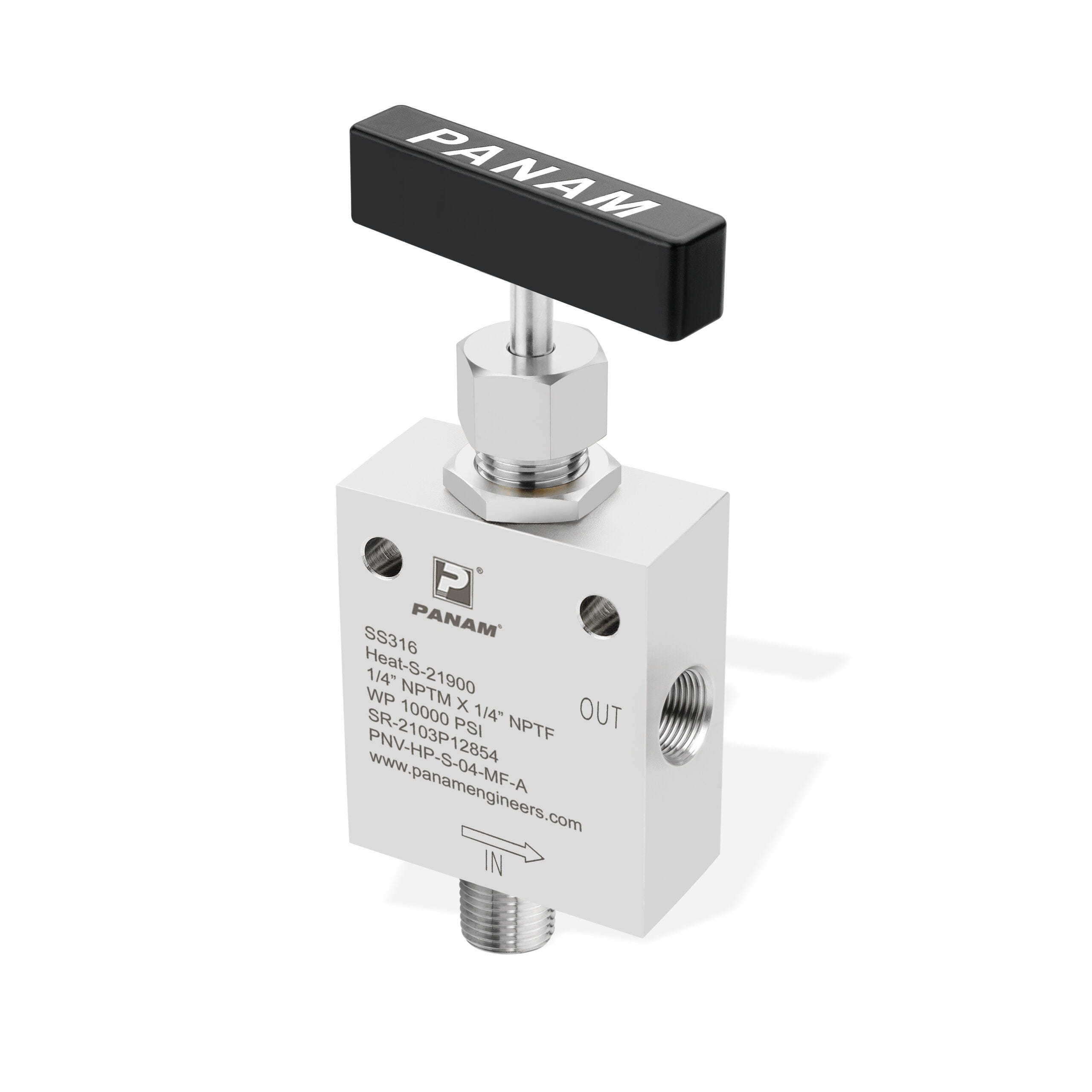 PANAM Needle Valve HP3 Series, 3/8" HP Female x 3/8" HP Female, SS 316, Working Pressure - 30000Psi, Angle Type