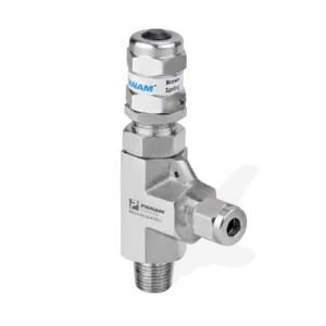 Panam, High Pressure Relief Valve, 1/4" NPT Male x 1/4" OD, Male Connector x Tube Fitting, 50 to 350 PSI, 316 stainless steel, Fluorocarbon - FKM (Standard)