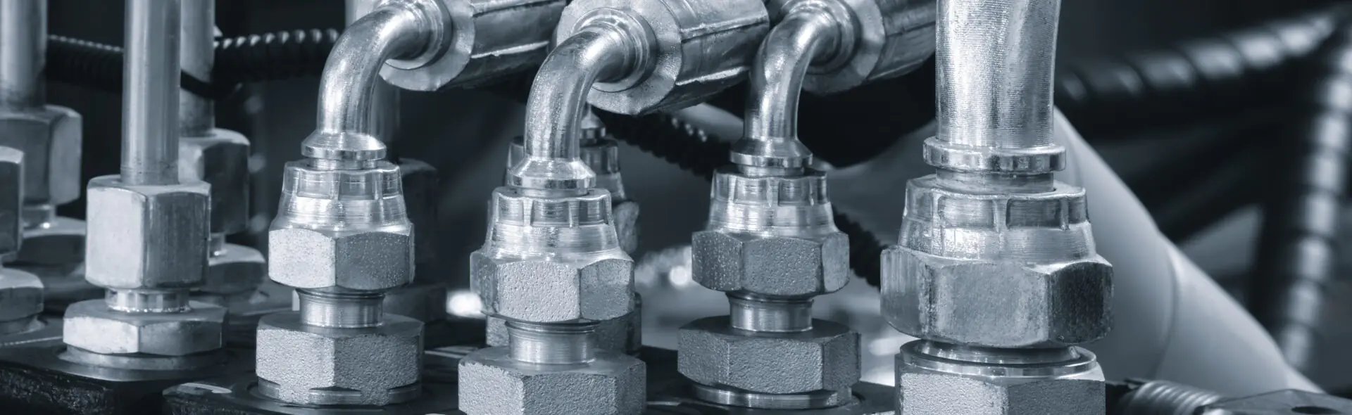 hydraulic hoses with fittings and ferrules on a machine