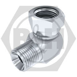 BSP male cone seat x BSP swivel female O'ring (Soft Seal) 90° compact elbow
