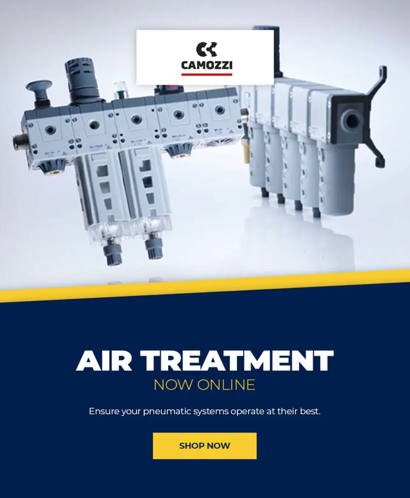 New range of air treatment from Camozzi with an image of some products